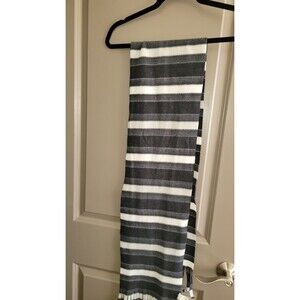 Old Navy Striped Fringed Fleece Rectangle Scarf Black Gray White O/S 60"x9.75"